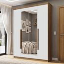 Guarda-Roupa Solteiro 4 Portas Batentes com Espelho Rustic/Branco/Rustic Venus Madesa