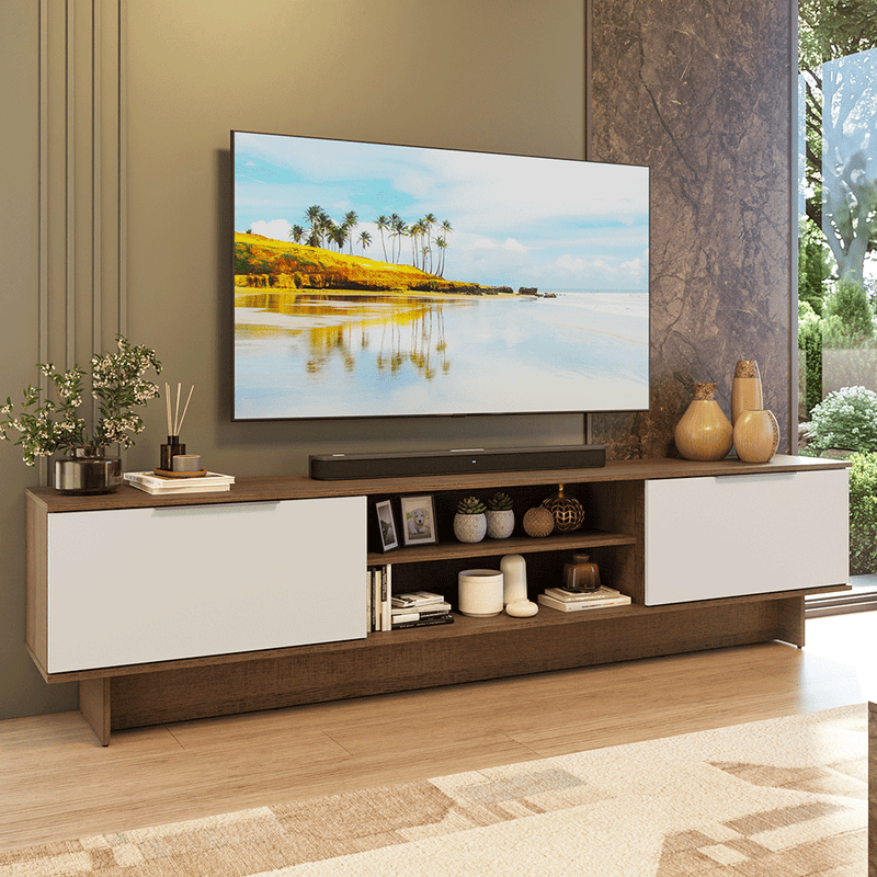 Rack para TV até 80 Polegadas 218 cm 2 Portas Rustic/Branco Stella Madesa