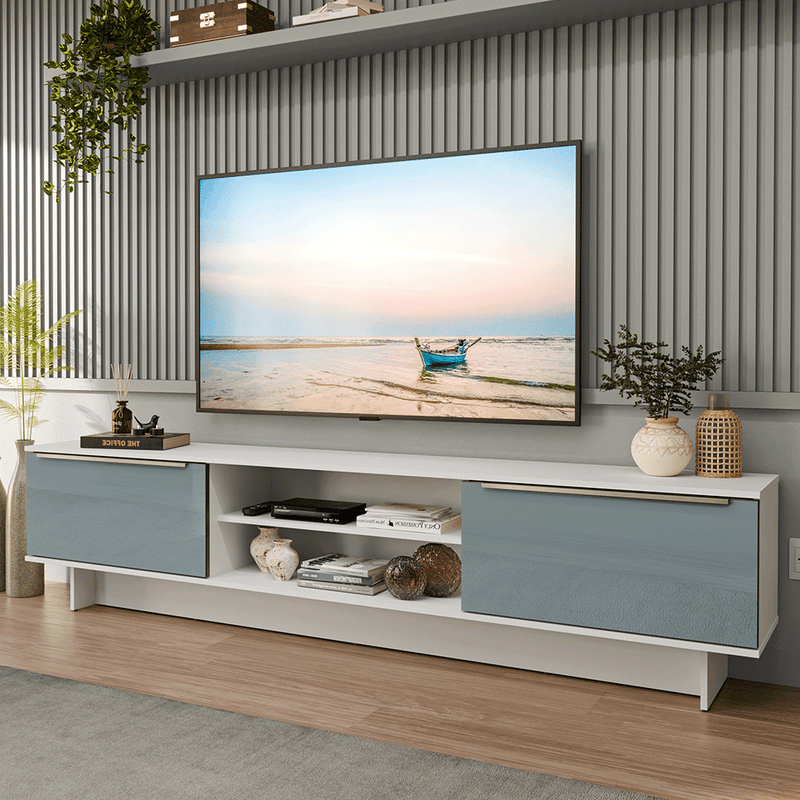 Rack para TV até 80 Polegadas 218 cm 2 Portas Branco/Cinza Lux Madesa