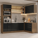 Armário de Cozinha Completa de Canto 399 cm Rustic/Preto Lux Madesa 01