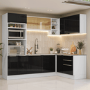 Armário de Cozinha Completa de Canto 416 x 60 cm Branco/Preto Lux Madesa 01