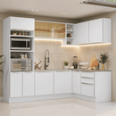 Armário de Cozinha Completa de Canto 416 x 60 cm Branco/Branco Veludo Lux Madesa 01