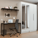 Conjunto Home Office 2 Armários Neo com Espelhos 1 Escrivaninha 2 Prateleiras Branco/Nero Madesa