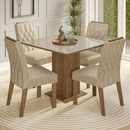 Conjunto Sala de Jantar Tampo de Vidro 4 Cadeiras Rustic/Crema/Imperial Sálvia Madesa
