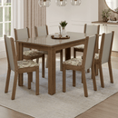 Conjunto Sala de Jantar Elóra Mesa Tampo de Vidro 6 Cadeiras Rustic/Crema/Lírio Bege Madesa