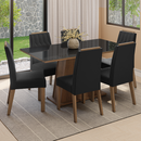 Conjunto Sala de Jantar Tampo de Vidro 6 Cadeiras Rustic/Preto/Oxford Peônia Madesa