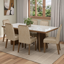 Conjunto Sala de Jantar Tampo com Vidro 6 Cadeiras Rustic/Branco/Imperial Pienza Madesa