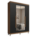 Guarda-Roupa Solteiro com Pés 4 Portas Batentes com Espelho Rustic/Preto/Rustic Venus Madesa