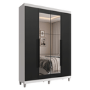 Guarda-Roupa Solteiro com Pés 4 Portas Batentes com Espelho Branco/Preto/Preto Venus Madesa