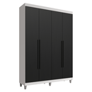 Guarda-Roupa Solteiro com Pés 4 Portas Batentes Branco/Preto/Preto Venus Madesa