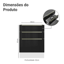 Balcão de Cozinha 60 cm 3 Gavetas (Sem Tampo) Branco/Preto Lux Madesa