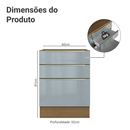 Balcão de Cozinha 60 cm 3 Gavetas (Sem Tampo) Rustic/Cinza Lux Madesa