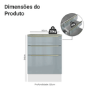 Balcão de Cozinha 60 cm 3 Gavetas Branco/Cinza Lux Madesa