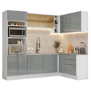 Armário de Cozinha Completa de Canto 399 cm Branco/Cinza Lux Madesa 01
