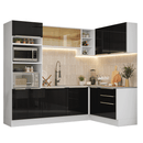 Armário de Cozinha Completa de Canto 416 x 60 cm Branco/Preto Lux Madesa 01