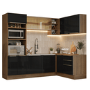 Armário de Cozinha Completa de Canto 416 x 60 cm Rustic/Preto Lux Madesa 01