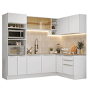 Armário de Cozinha Completa de Canto 416 x 60 cm Branco/Branco Veludo Lux Madesa 01