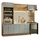 Armário de Cozinha Completa 270 x 60 cm Rustic/Cinza Lux Madesa 08