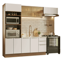 Armário de Cozinha Completa 270 x 60 cm Rustic/Branco Veludo Lux Madesa 08
