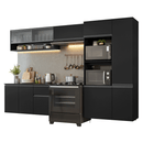 Armário de Cozinha Completa 300 cm Suspenso Preto Nice Madesa 06