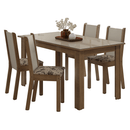 Conjunto Sala de Jantar Magnólia Mesa Tampo de Vidro 4 Cadeiras Rustic/Crema/Bege Marrom Madesa