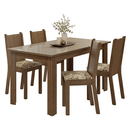 Conjunto Sala de Jantar Avelã Mesa Tampo de Vidro 4 Cadeiras Rustic/Crema/Lírio Bege Madesa