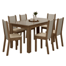 Conjunto Sala de Jantar Elóra Mesa Tampo de Vidro 6 Cadeiras Rustic/Crema/Sintético Bege Madesa