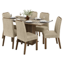 Conjunto Sala de Jantar Tampo de Vidro 6 Cadeiras Rustic/Crema/Imperial Dália Madesa