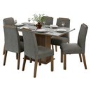Conjunto Sala de Jantar Tampo de Vidro 6 Cadeiras Rustic/Cinza/Silver Dália Madesa