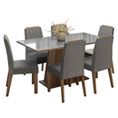 Conjunto Sala de Jantar Tampo de Vidro 6 Cadeiras Rustic/Cinza/Silver Peônia Madesa
