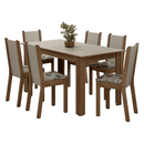 Conjunto Sala de Jantar Lucena Mesa Tampo de Madeira 6 Cadeiras Rustic/Crema/Floral Hibiscos Madesa
