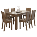Conjunto Sala de Jantar Cereja Mesa Tampo de Vidro 6 Cadeiras Rustic/Crema/Bege Marrom Madesa