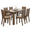 Conjunto Sala de Jantar Cereja Mesa Tampo de Vidro 6 Cadeiras Rustic/Crema/Lírio Bege Madesa