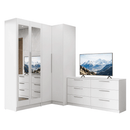 Conjunto Quarto com 2 Guarda-Roupas com Espelhos Neo 1 Cômoda/Móvel para TV Branco Madesa