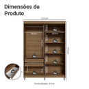 Guarda-Roupa Solteiro com Pés 4 Portas Batentes com Espelhos Rustic/Preto/Preto Venus Madesa