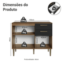 Balcão Gabinete de Pia 105 cm 3 Portas 2 Gavetas Rustic/Preto Lille Madesa