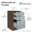 Balcão de Cozinha 40 cm 3 Gavetas Rustic/Cinza Lux Madesa
