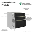 Balcão de Cozinha 60 cm 3 Gavetas (Sem Tampo) Branco/Preto Lux Madesa