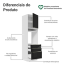 Torre Quente 60 cm 1 Porta e 3 Gavetas Branco/Preto Lux Madesa