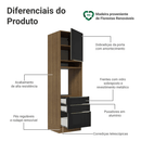 Torre Quente 60 cm 1 Porta e 3 Gavetas Rustic/Preto Lux Madesa