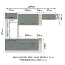 Armário de Cozinha Completa 290cm Branco/Cinza Agata Madesa 02