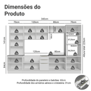 Armário de Cozinha Completa 340 x 60 cm Branco/Branco Veludo Lux Madesa 04