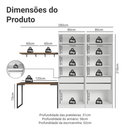 Conjunto Home Office 2 Armários Neo com Espelhos 1 Escrivaninha 2 Prateleiras Branco/Rustic Madesa