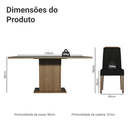 Conjunto Sala de Jantar Tampo de Vidro 6 Cadeiras Rustic/Preto/Oxford Dália Madesa