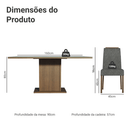 Conjunto Sala de Jantar Tampo de Vidro 6 Cadeiras Rustic/Cinza/Silver Dália Madesa