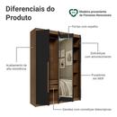 Guarda-Roupa Solteiro 4 Portas Batentes com Espelho Rustic/Preto/Rustic Venus Madesa