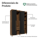 Guarda-Roupa Solteiro com Pés 4 Portas Batentes Rustic/Preto/Rustic Venus Madesa