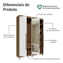 Guarda-Roupa Solteiro com Pés 4 Portas Batentes com Espelho Rustic/Branco/Rustic Venus Madesa