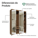 Guarda-Roupa Solteiro com Pés 4 Portas Batentes com Espelhos Rustic/Branco/Rustic Venus Madesa