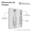 Guarda-Roupa Solteiro 4 Portas Batentes Branco/Branco/Rustic Venus Madesa